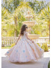 Beaded Baby Pink Embroidered Lace Tulle Princess Flower Girl Dress